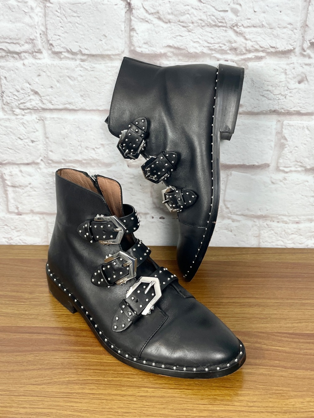 Gianni Bini Black Leather Studded Boots Size 7.5